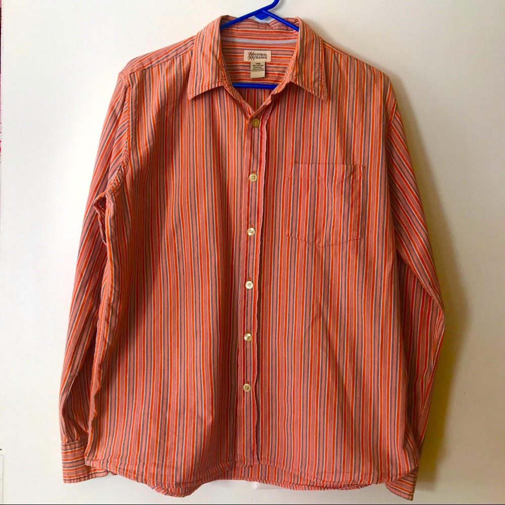 Orange, Grey & White Striped Button Down -Men’s Lg